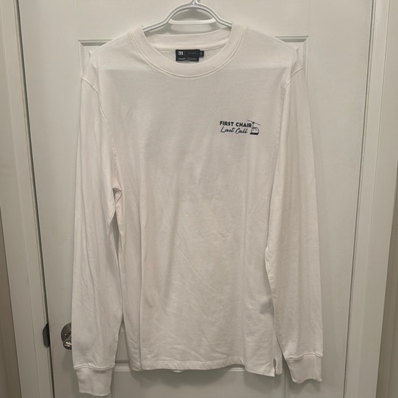 Simons White Long Sleeve Tee with Crew Neck and Small Chest Print - Picture 1 of 3